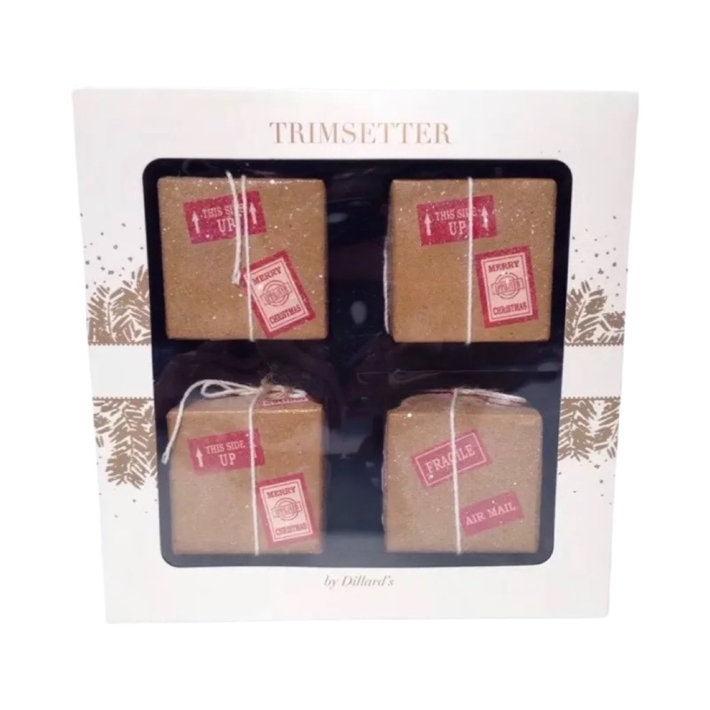 Trimsetter Christmas Ornaments Box of 4 Package Gift Ornaments 2.25" Squares